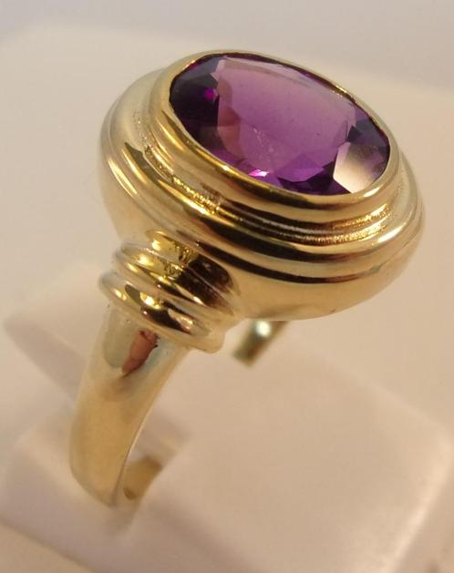 Gouden ring met ovale Amethist – nieuw – maat 18, Sieraden, Tassen en Uiterlijk, Ringen, Nieuw, Dame, 18 tot 19, Paars, Goud, Met edelsteen