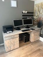 Steigerhouten bureau met kastjes, Huis en Inrichting, Ophalen, Zo goed als nieuw, Bureau