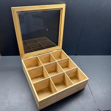 Luxe opbergdoos Bamboe 9-vaks met glazen venster beschikbaar voor biedingen