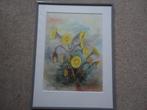 Aquarel met Paardenbloemen Het is ingelijst in een metalen l, Minder dan 50 cm, Oorspronkelijke maker, Nieuw, Ophalen of Verzenden