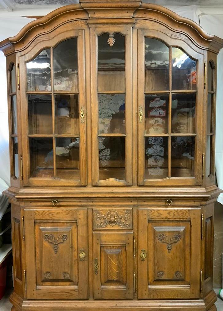 Massief Eiken Vitrinekast/Servieskast - Duits Vakmanschap, Antiek en Kunst, Antiek | Meubels | Kasten, Ophalen