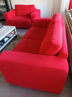Trendy rood bankstel te koop (3 zits en 2 zits), Huis en Inrichting, 150 tot 200 cm, Modern, Gebruikt, Stof