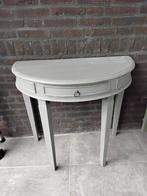 Brocante halfronde haltafel sidetable grijs/groen met lade, Huis en Inrichting, Tafels | Bijzettafels, Ophalen, Zo goed als nieuw