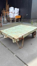 Unieke Industriële salontafel kar groen patina, Antiek en Kunst, Curiosa en Brocante, Ophalen