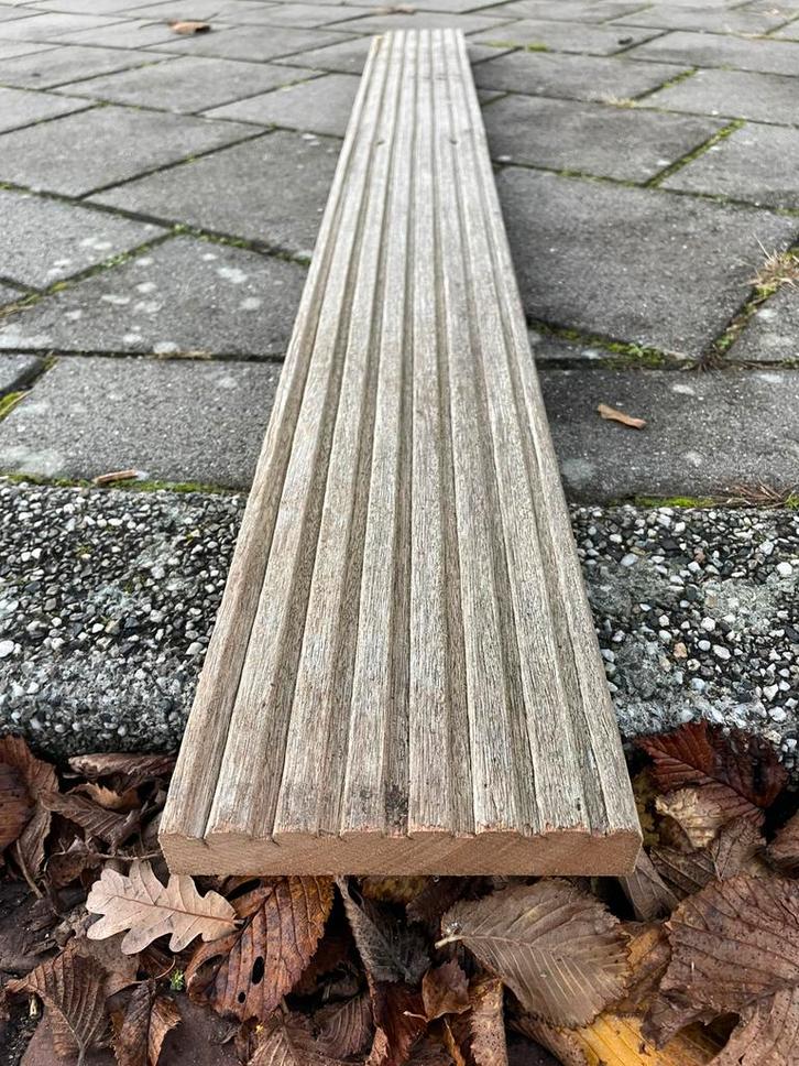 Hardhouten vlonderplanken Bankirai 28 mm voor steiger, Doe-het-zelf en Verbouw, Hout en Planken, Gebruikt, Plank, 300 cm of meer