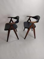 2 cowhorn eetkamerstoelen, design Tijseling -60’s, Ophalen, Zwart, Leer, Zo goed als nieuw