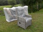 6 NIEUWE verstelbare gasveerstoelen + teak houten tafel, Ophalen, 6 zitplaatsen, Zo goed als nieuw, Wicker