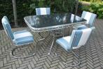 Bel Air 4 slede stoelen + diner tafel retro fifties sixties, Ophalen, Blauw, Zo goed als nieuw, Vier