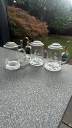 3 glazen bierpullen met tinnen deksel, Ophalen of Verzenden, Gebruikt, Glas of Glazen, Overige merken