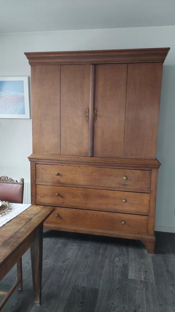 Antieke eiken linnenkast – ca. 1900, Antiek en Kunst, Antiek | Meubels | Kasten, Ophalen