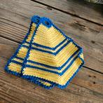 Gehaakte pannenlap Blauw & Geel, Huis en Inrichting, Keuken | Textiel, Ophalen of Verzenden, Zo goed als nieuw, Blauw, Theedoek of Handdoek