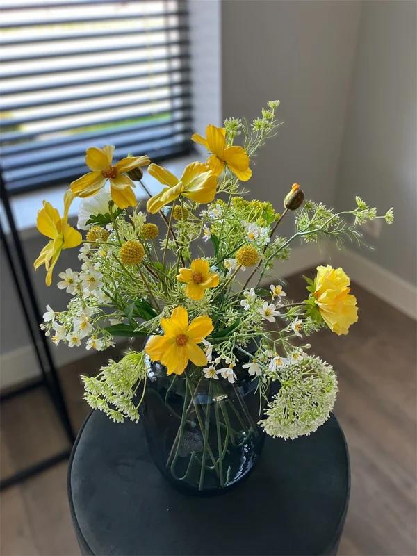 Zijden silk veldboeket wit/geel NIEUW!, Binnen, Info@flowersbymirjam.nl, Nieuw, Transformatorstraat 6a