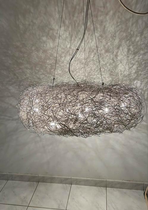 Vintage design hanglamp staal, Huis en Inrichting, Lampen | Hanglampen, Zo goed als nieuw, 75 cm of meer, Metaal, Ophalen of Verzenden