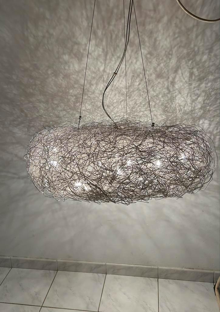 Vintage design hanglamp staal, Huis en Inrichting, Lampen | Hanglampen, Zo goed als nieuw, 75 cm of meer, Metaal, Ophalen of Verzenden