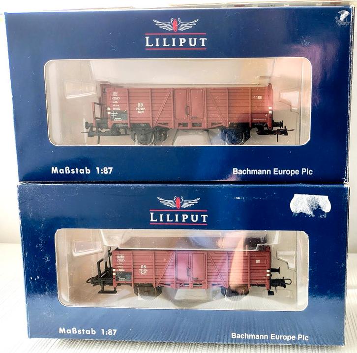 Liliput 2 DB hoge bakwagens serie Om 21, Hobby en Vrije tijd, Modeltreinen | H0, Zo goed als nieuw, Wagon, Gelijkstroom, Liliput