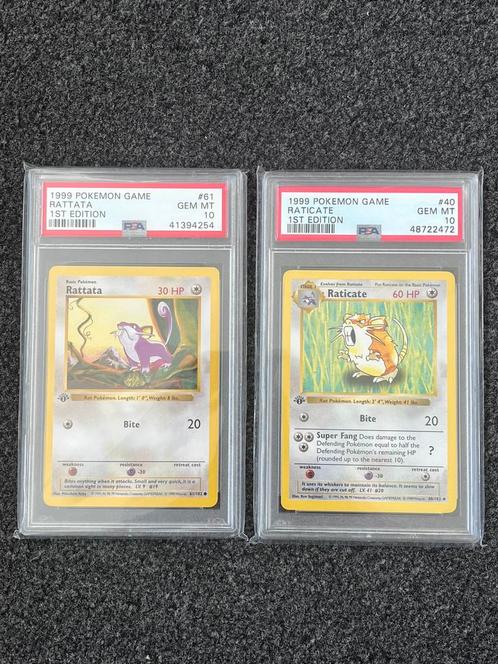 Pokémon PSA 10 1st edition Rattata & Raticate - Base set, Hobby en Vrije tijd, Verzamelkaartspellen | Pokémon, Zo goed als nieuw