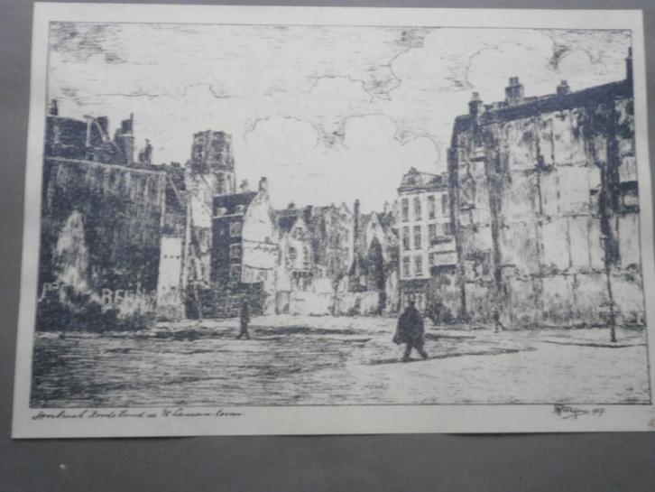 Vrij unieke Ets,/Litho Doorbraak Rodezand naar Laurenskerk, Antiek en Kunst, Kunst | Etsen en Gravures, Ophalen