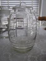 Grote glazen pot met deksel. 32 cm hoog, 20 doorsnee. Gaaf, Ophalen of Verzenden