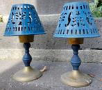 Messing kaars lampjes. 2 stuks. Deels blauw gespoten., Overige materialen, Gebruikt, Blauw, Ophalen of Verzenden
