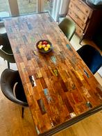 Industriële eettafel van gerecycled hout - metalen frame, Huis en Inrichting, Tafels | Eettafels, Ophalen, Teakhout, 200 cm of meer