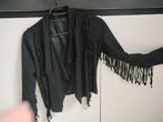 Stoer zwart suedine jasje / blazer met Franjes - Mt 146/152, Ophalen of Verzenden, Zo goed als nieuw, Meisje, Jas
