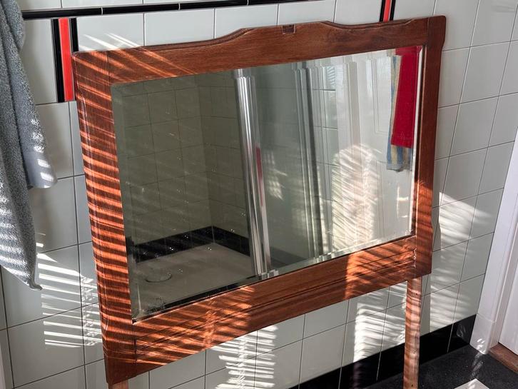 Antieke Art Deco Spiegel met Eiken Lijst, Antiek en Kunst, Antiek | Spiegels, 50 tot 100 cm, Minder dan 100 cm, Rechthoekig, Ophalen