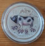 Lunar II Pig 5 oz color, 99,99% zilveren munt, Ophalen of Verzenden, Zilver