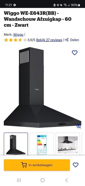 Wiggo WE-E643R(BB) - Wandschouw Afzuigkap - 60 cm - Zwart beschikbaar voor biedingen