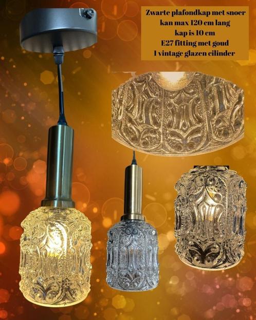Hanglamp met vintage glazen cilindervorm, Huis en Inrichting, Lampen | Hanglampen, Gebruikt, 75 cm of meer, Glas, Overige materialen