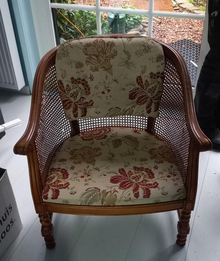 Mooie vintage Webbing stoel, in zeer goede staat, Huis en Inrichting, Stoelen, Zo goed als nieuw, Eén, Hout, Bruin, Ophalen