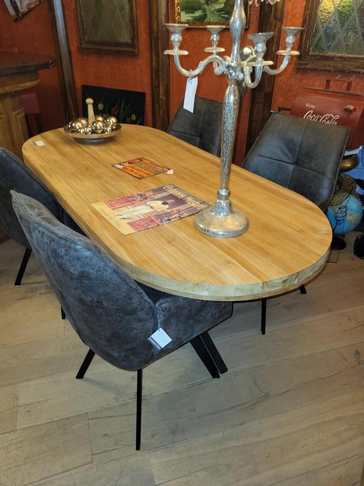 Eettafel teak, ovaal, industriele stijl, 2.00 m, Huis en Inrichting, Tafels | Eettafels, Nieuw, 200 cm of meer, Vijf personen of meer