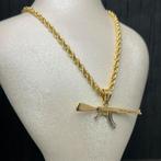 14k gouden ketting rope met kettinghanger ak47, Ophalen of Verzenden, Zo goed als nieuw, Goud
