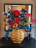 Boeket zijde bloemen marine blauw fuchsia met turtle vaas, Ophalen, Nieuw