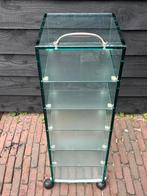 Glazen opbergkastje met wieltjes. Stijlvol en praktisc, Ophalen of Verzenden, Zo goed als nieuw, Glas, Cd's
