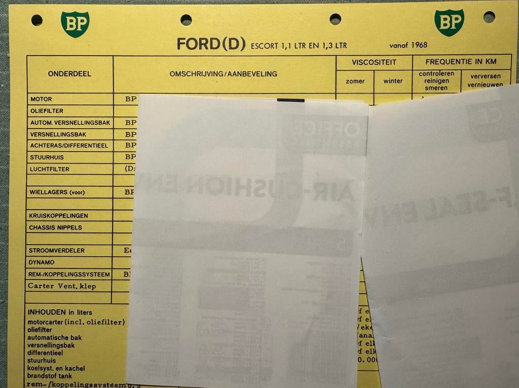 Smeerkaart BP Ford Escort 1.1 1.3 vanaf 1968, Verzenden, Zo goed als nieuw, Auto's