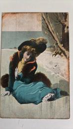 Onderuit op het ijs.Vrouw met bontje, grote hoed, schaatsen., Verzamelen, Ansichtkaarten | Themakaarten, Ophalen of Verzenden