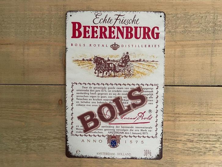 Reclamebord Bols Friesche Beerenburg, Verzamelen, Merken en Reclamevoorwerpen, Zo goed als nieuw, Reclamebord, Ophalen of Verzenden