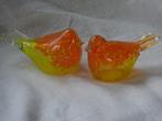 Twee glazen vogels geel/oranje, Antiek en Kunst, Antiek | Glas en Kristal, Ophalen of Verzenden