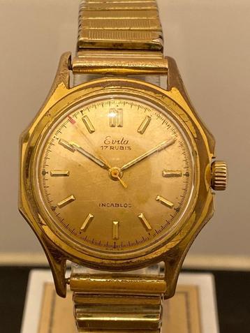Evita 17 Rubis Incabloc Verguld 32mm Plexiglas Horloge beschikbaar voor biedingen