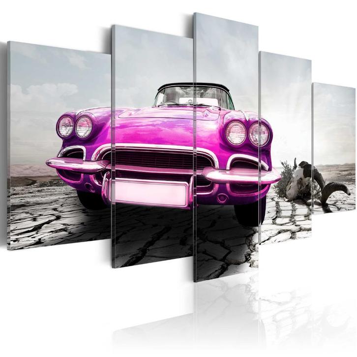 324 Paars Oldtimer Auto 5 Luik Canvas Schilderij 200x100cm, Antiek en Kunst, Kunst | Schilderijen | Klassiek, Ophalen of Verzenden