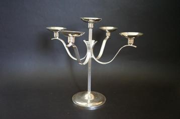mid century verzilverde kandelaar metaal vijf kaars vintage beschikbaar voor biedingen