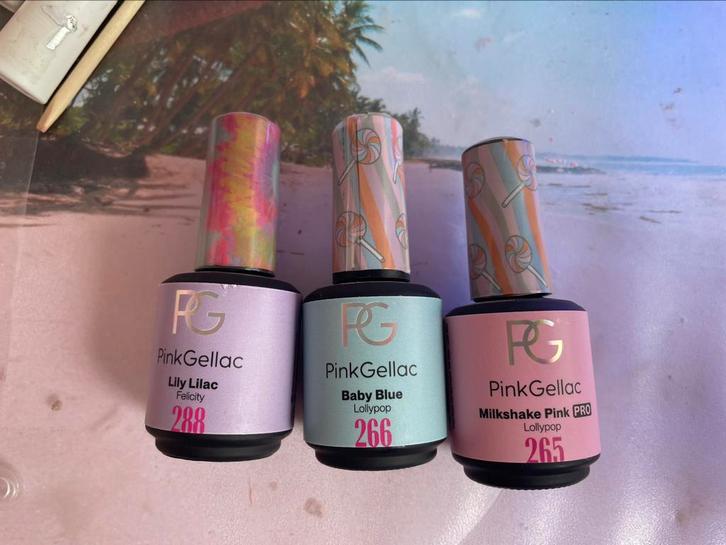 8 potjes pink gellac, Sieraden, Tassen en Uiterlijk, Uiterlijk | Cosmetica en Make-up, Zo goed als nieuw, Handen en Nagels, Overige kleuren