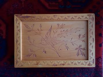 Houtsnijwerk dienblad 30 x 44 cm vintage vogel beschikbaar voor biedingen