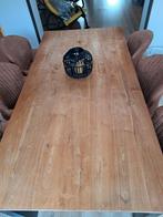 Teak Eettafel met 6 Cognac Stoelen, Huis en Inrichting, Tafels | Eettafels, Gebruikt, 100 tot 150 cm, Teakhout, 200 cm of meer