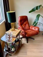 Leren fauteuil terracotta (bruin/oranje), Huis en Inrichting, Fauteuils, Ophalen, Gebruikt, Leren terracotta vintage, 50 tot 75 cm