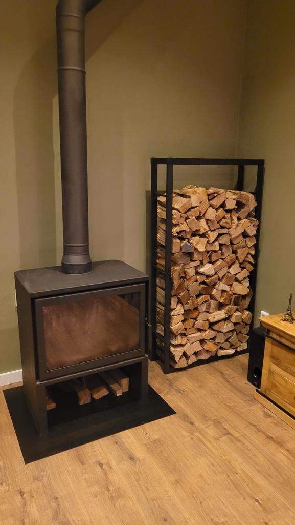 Stalen brandhoutrek houtopslag zwart 80x150x25 cm, Huis en Inrichting, Kachels, Ophalen