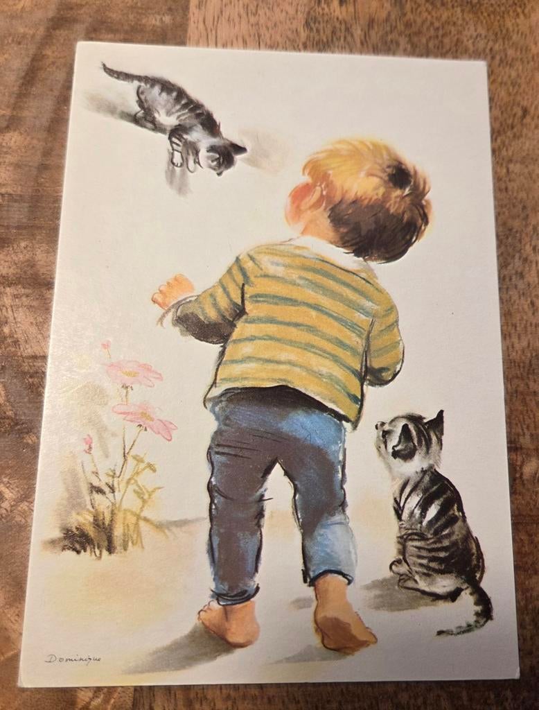Klein jongetje speelt met poesjes - Dominique, Verzenden, 1960 tot 1980, Ongelopen, Kinderen