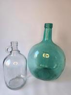 Set van 2 glazen vazen – Viresa & vtwonen – groen & transpar, Overige kleuren, Ophalen of Verzenden, Minder dan 50 cm, Glas