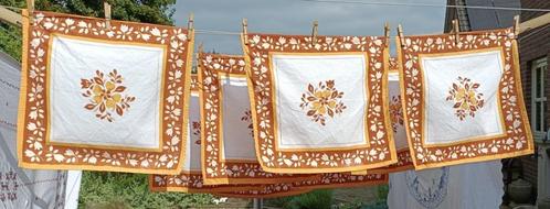 6 Origineel vintage katoen servetten oranje bruin 45x45 (MS1, Huis en Inrichting, Keuken | Textiel, Gebruikt, Ophalen of Verzenden