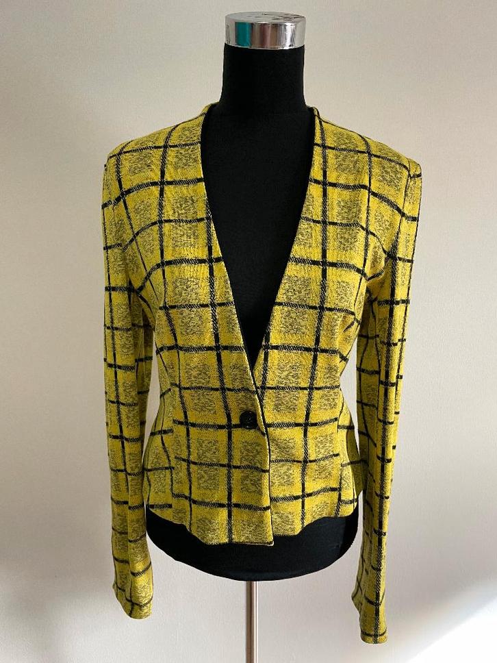 Jas22 - Geel met zwart Vanilia colbert maat 38 (1), Kleding | Dames, Jasjes, Kostuums en Pakken, Zo goed als nieuw, Maat 38/40 (M)